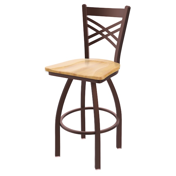 25" Swivel Counter Stool, Bronze Finish, Nat Maple Seat